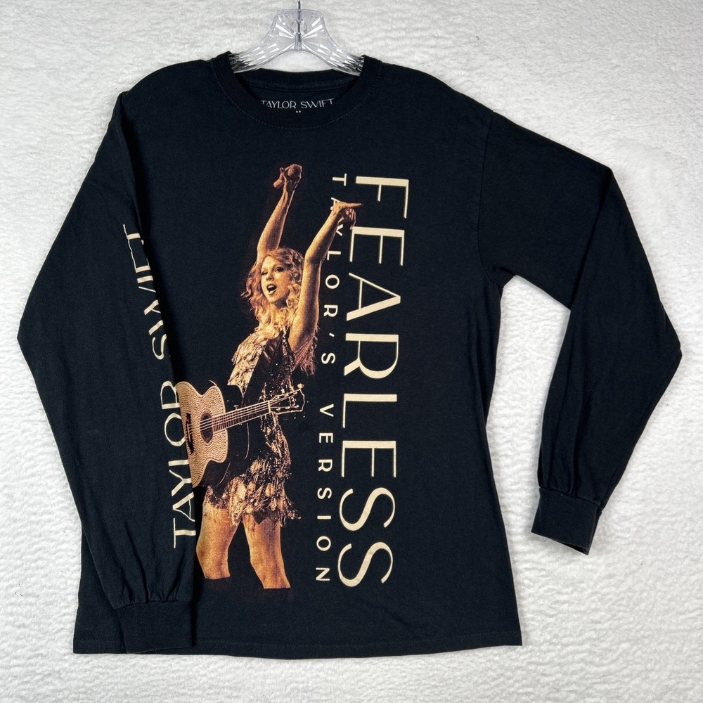 Taylor Swift Fearless Taylor's Version Long Sleeve Black T-Shirt‎ Size Medium